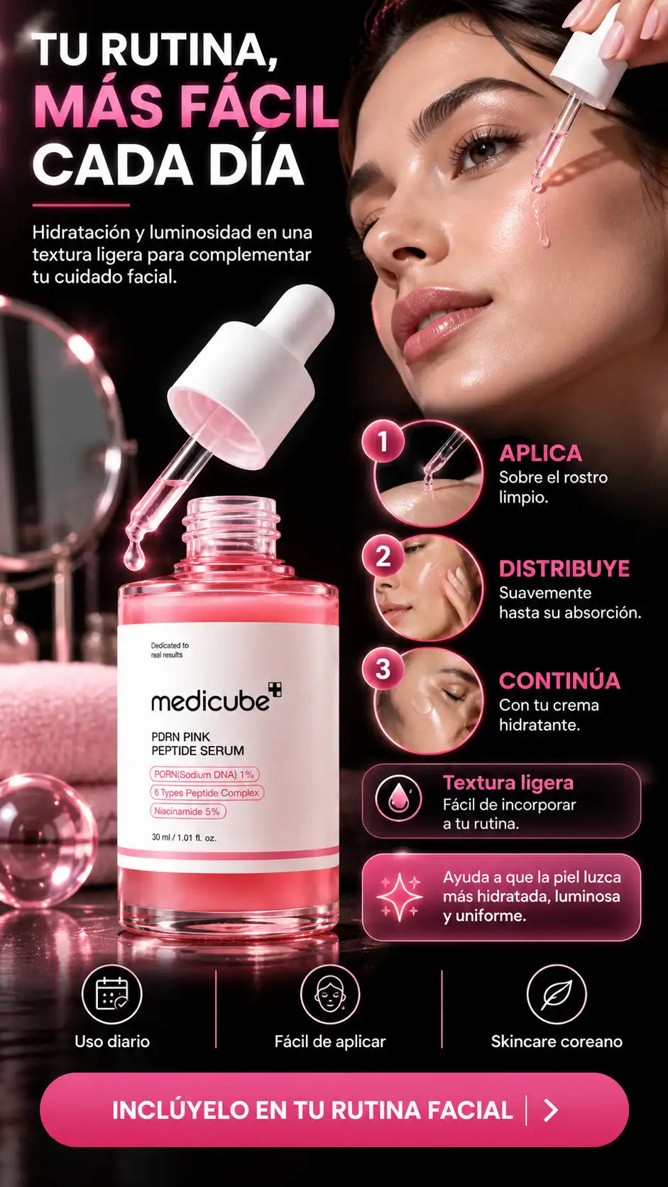 Modo de uso Medicube PDRN Pink Peptide Serum